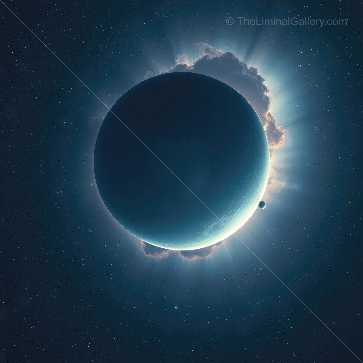 Celestial wonders unfold as distant planets dance near the glowing cosmic horizon