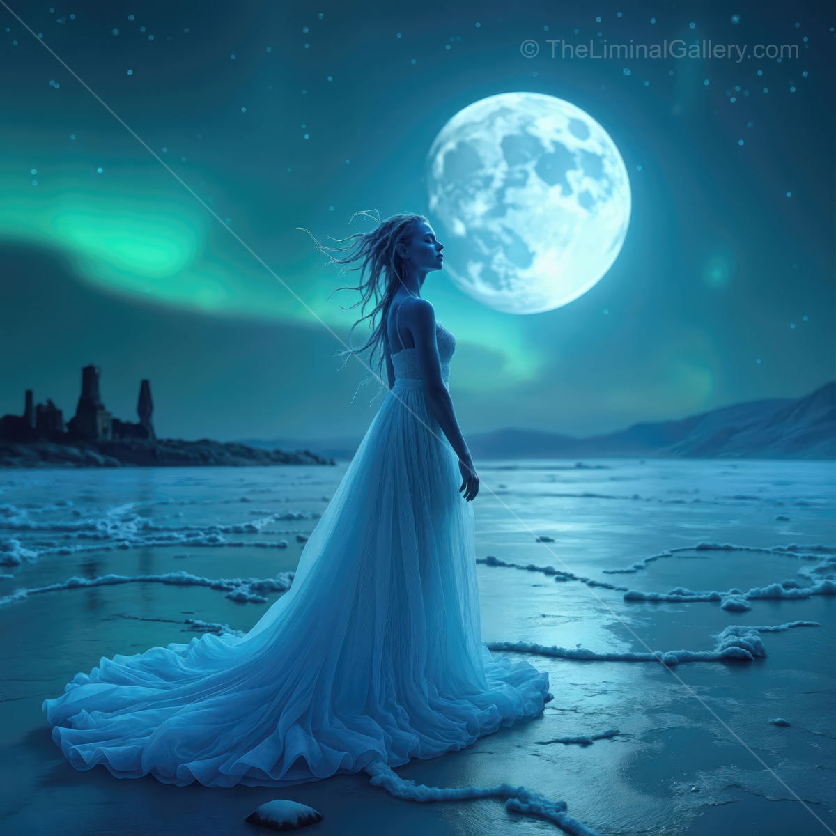 Moonlit wonder on an alien shore with ethereal beauty in a sci-fi landscape