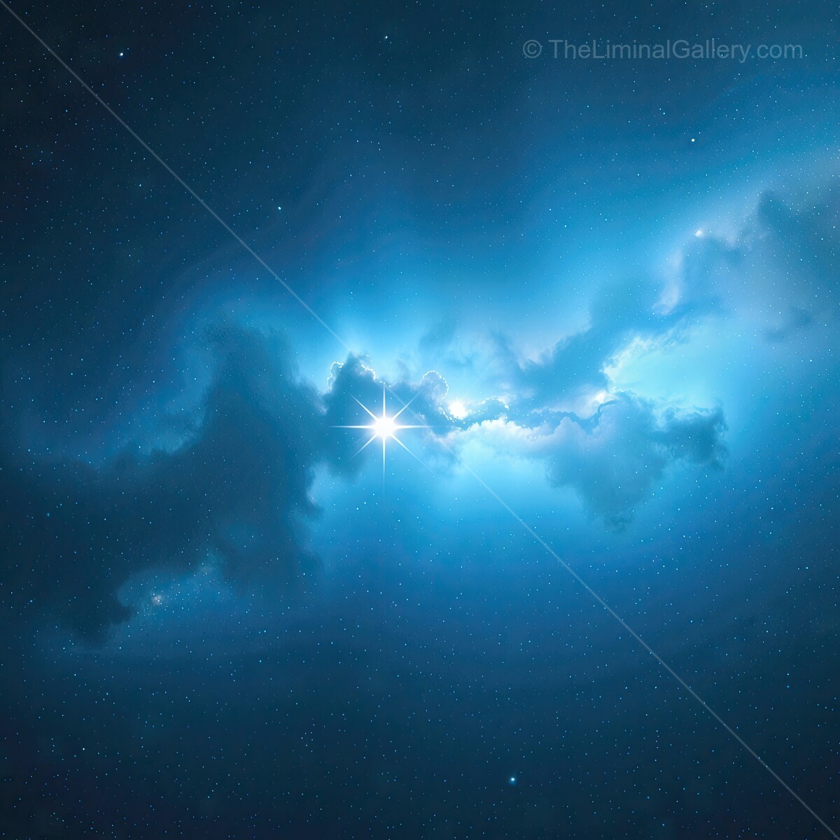 Starlight emerges through cosmic clouds in a mesmerizing midnight sky