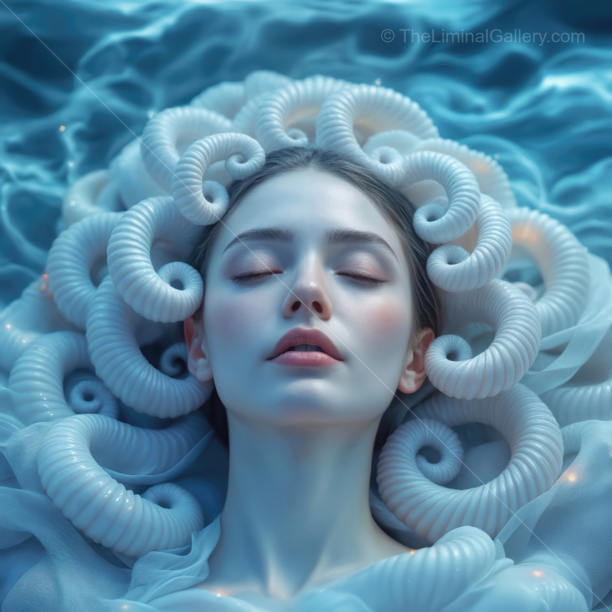 Serene underwater beauty with swirling shells creating a dreamlike atmosphere in a tranquil setting