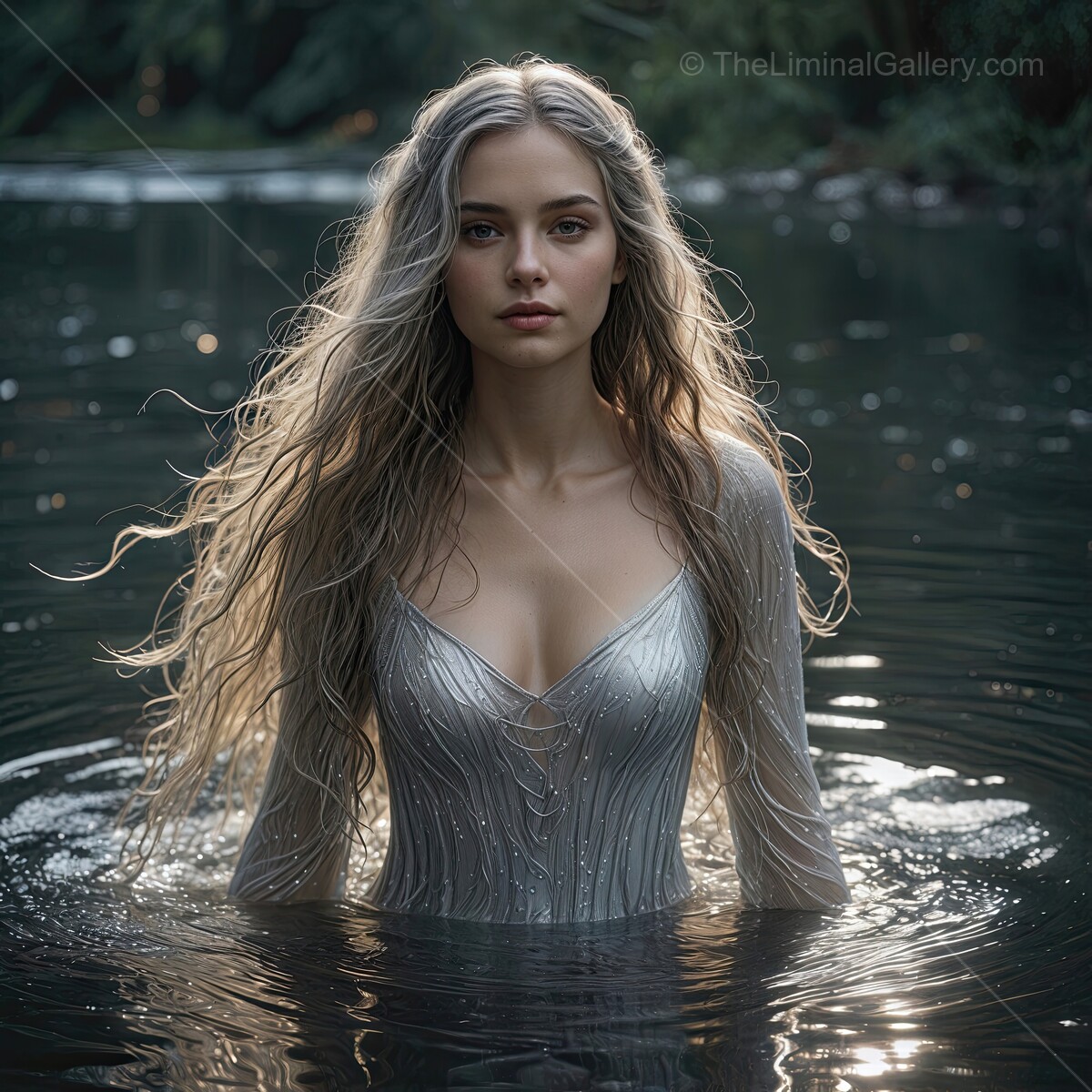 Enchanted beauty emerges from the tranquil waters under the soft glow of morning light