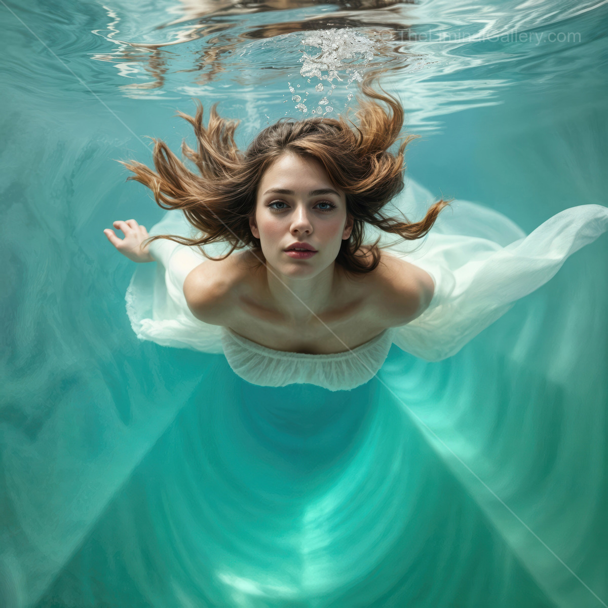 Ethereal woman captured underwater during a serene moment of tranquility and beauty