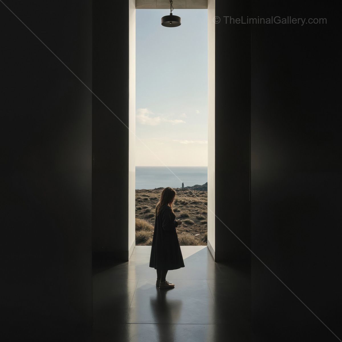 Exploring minimalism and tranquility at the ocean's edge with a stunning view