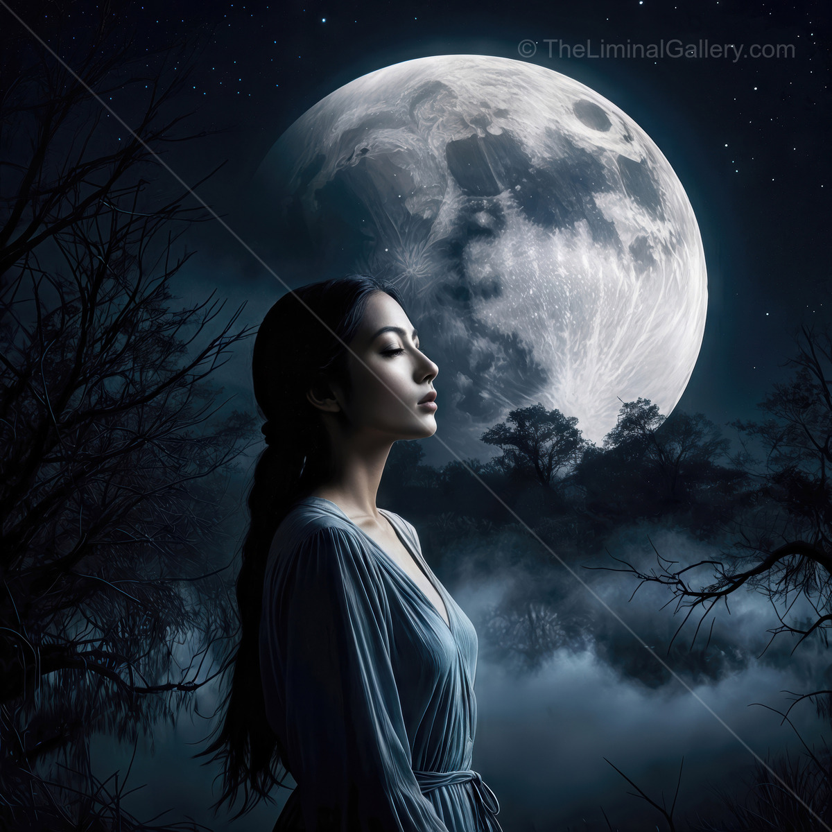 Captivating night of reflection under a luminous full moon by the serene waters