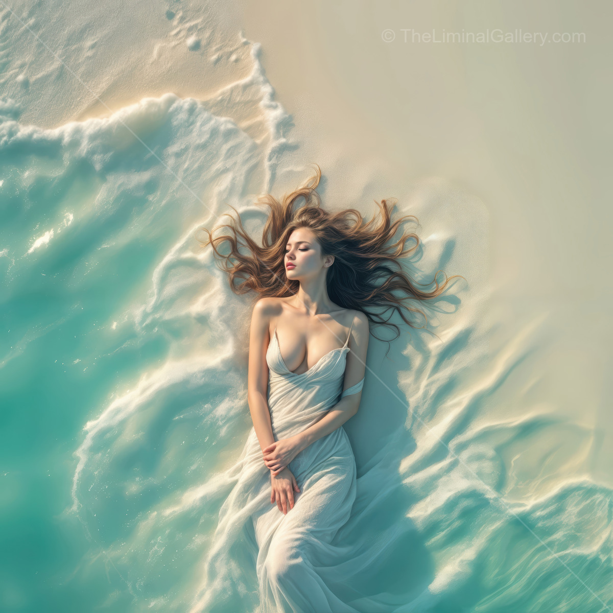 Serenity at the shore with flowing waves and gentle sands under the sun's embrace