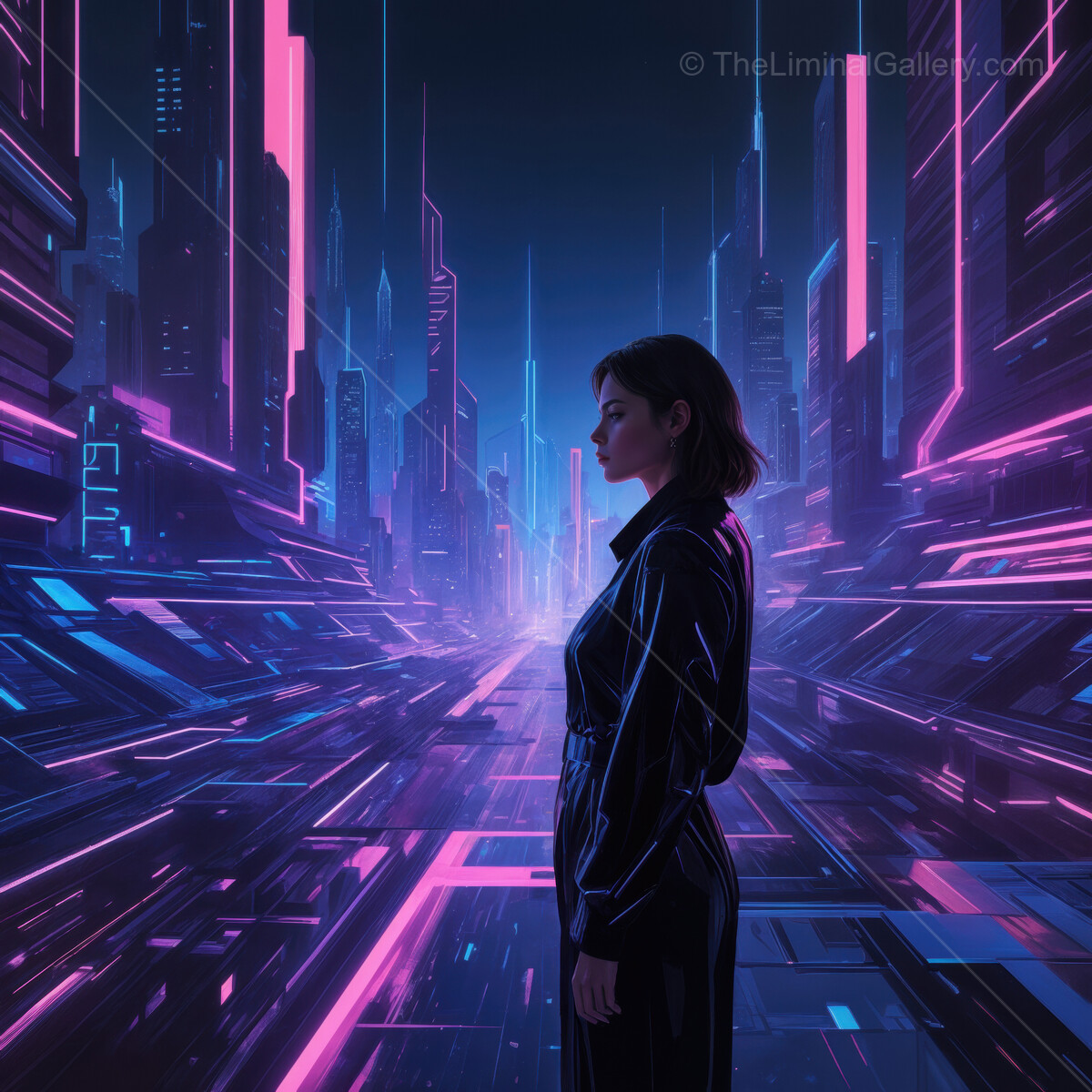 Exploring a futuristic cityscape with vibrant neon lights and a mysterious atmosphere
