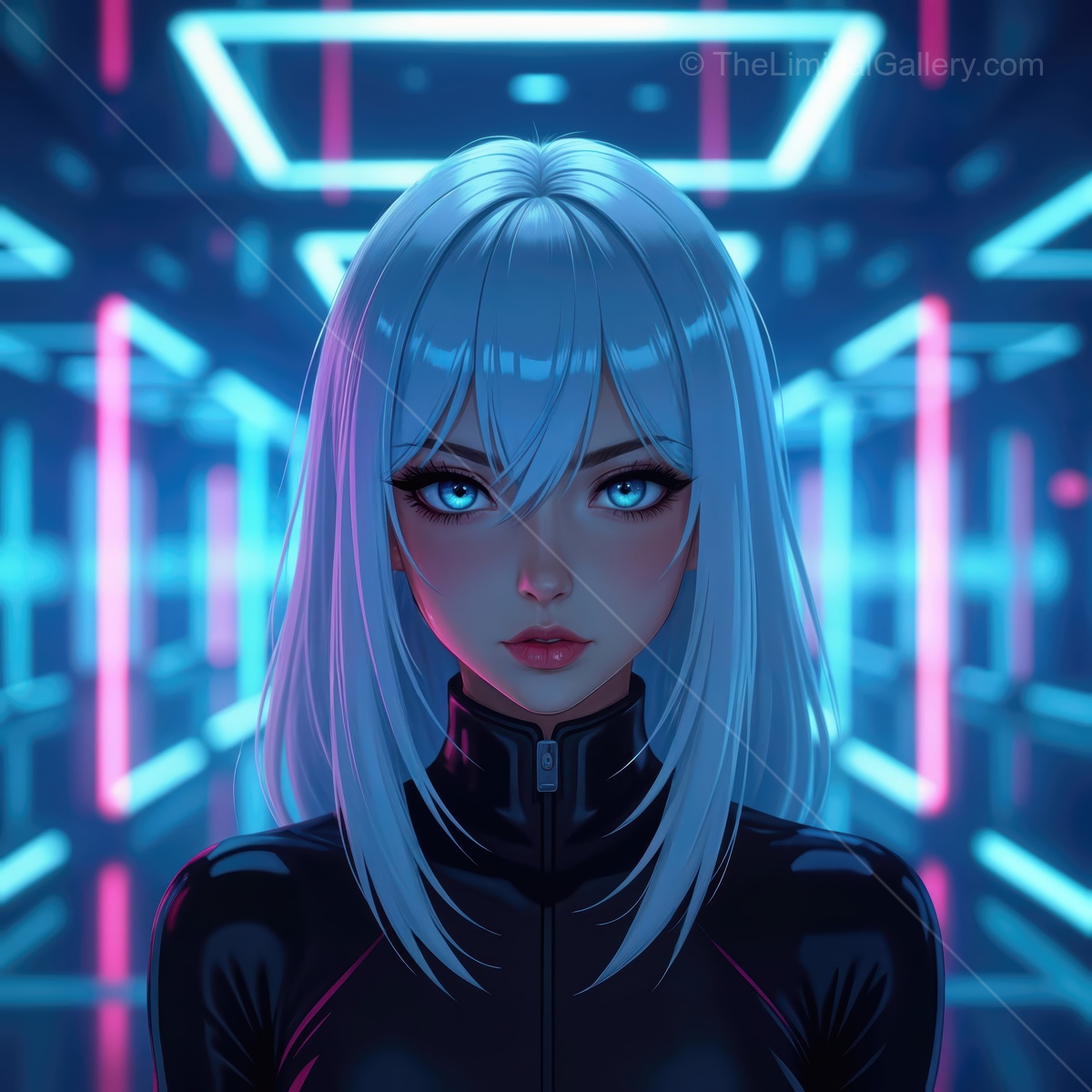 Futuristic figure in neon lights inspiring wonder and curiosity in a dynamic cyberpunk setting