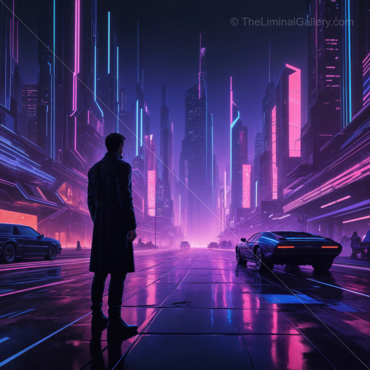 Vibrant urban nightscape with neon lights and futuristic vehicles inviting exploration