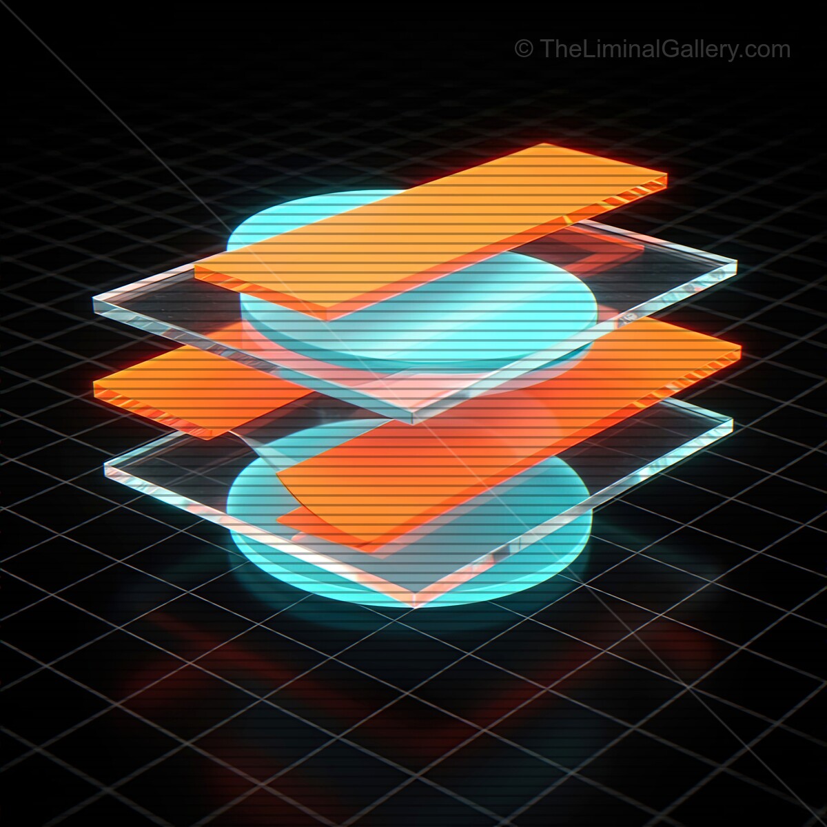 Vibrant synthwave design featuring glass shapes and retro VHS lines creating a futuristic atmosphere