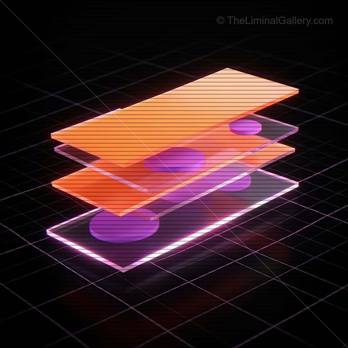 Vibrant synthwave glass shapes with dynamic vhs lines create an eye-catching visual experience in a retro-futuristic setting