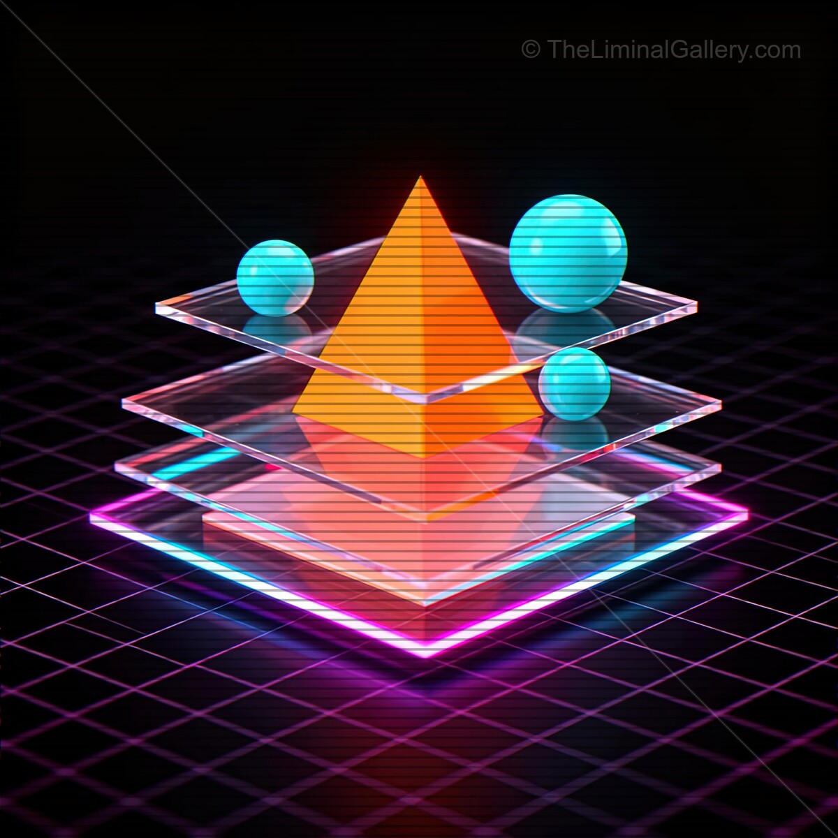 Vibrant synthwave glass shapes with VHS lines create a stunning visual experience filled with retro futurism and neon energy
