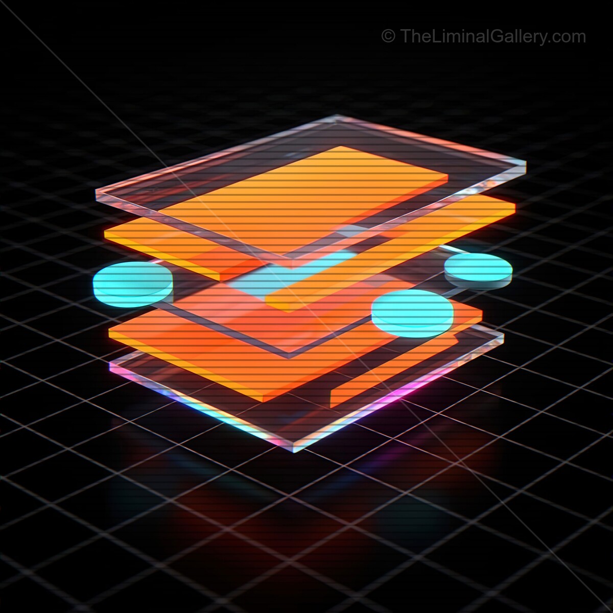 Vibrant synthwave glass shapes with retro VHS lines creating a stunning futuristic composition in neon hues