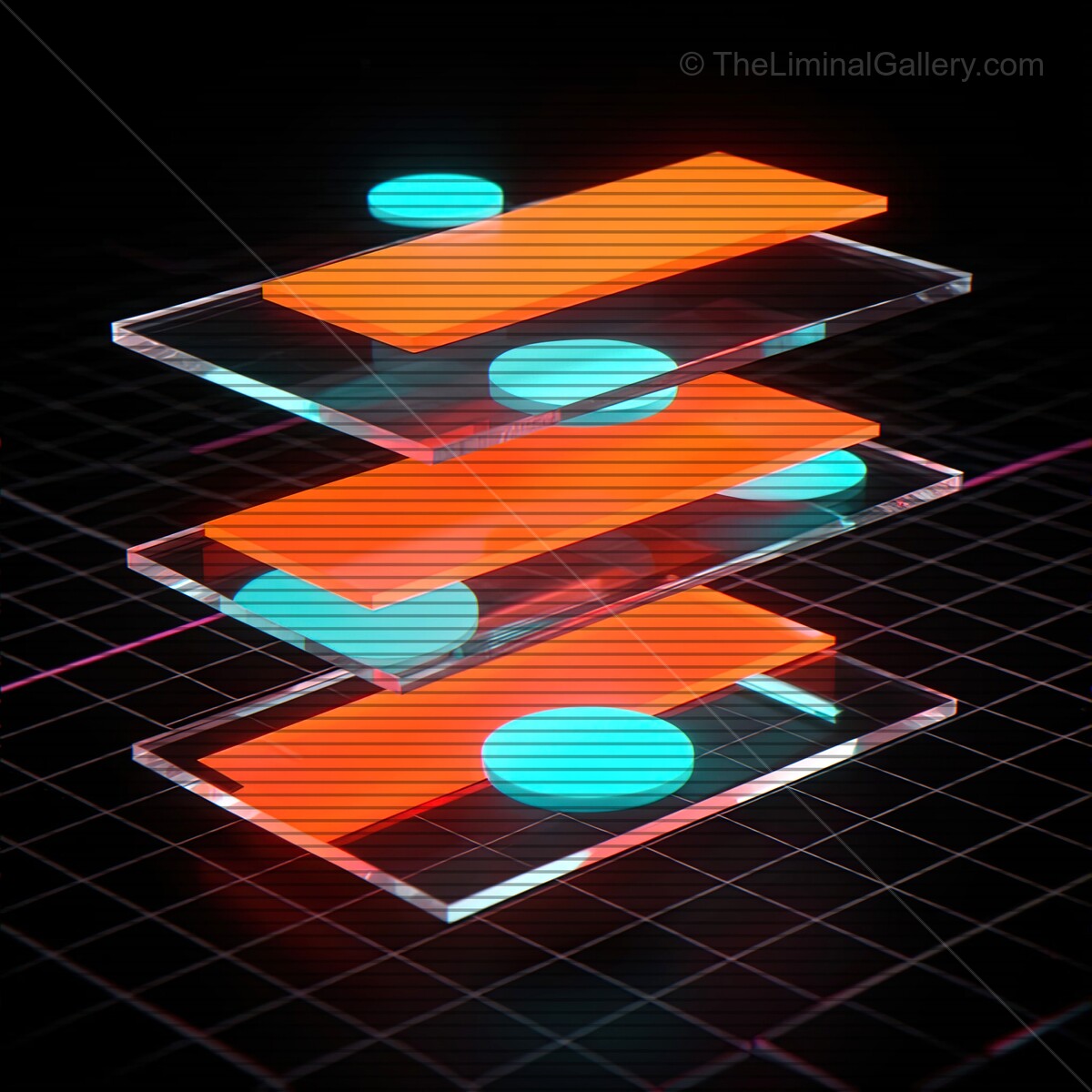 Futuristic neon glass shapes with synthwave aesthetics and dynamic VHS lines creating a vibrant visual experience