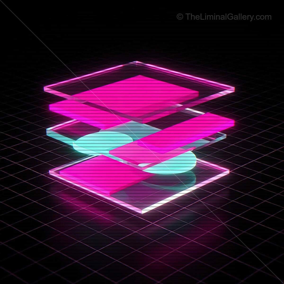 Vibrant synthwave glass shapes with retro VHS lines create an electrifying visual experience in a digital landscape