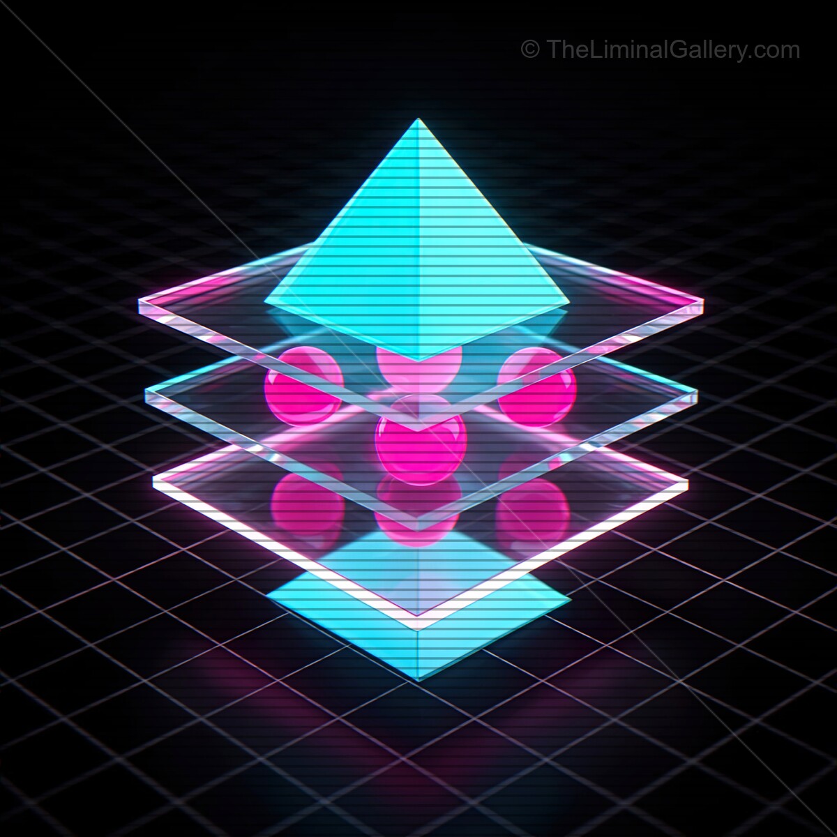 Visual symphony of synthwave glass shapes showcasing vibrant VHS lines in a neon world
