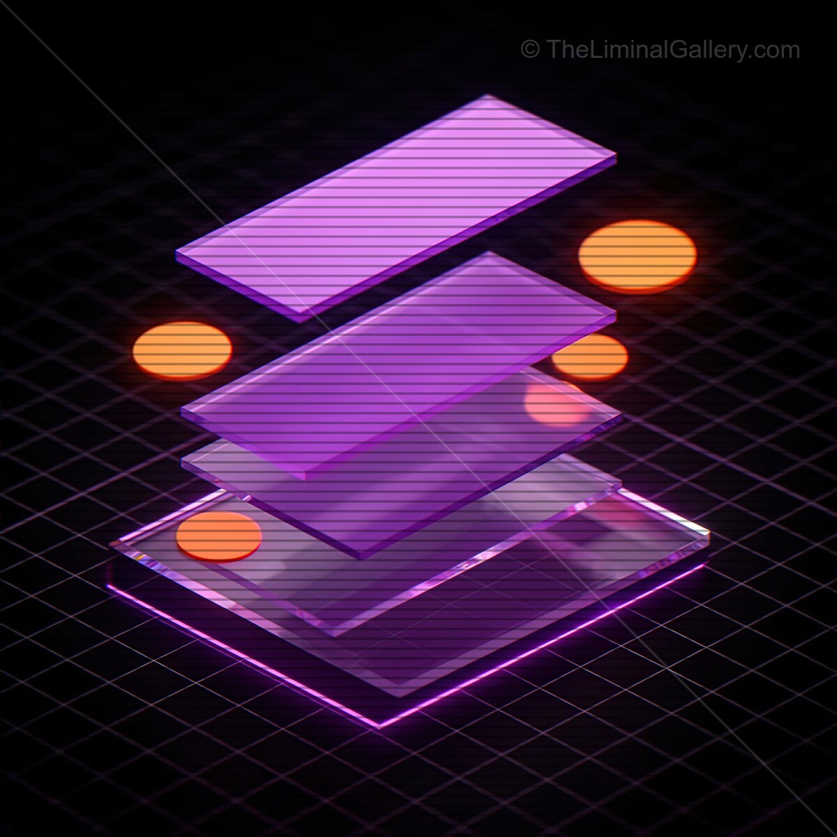 Vibrant synthwave glass shapes layered with vivid VHS lines in a futuristic digital space