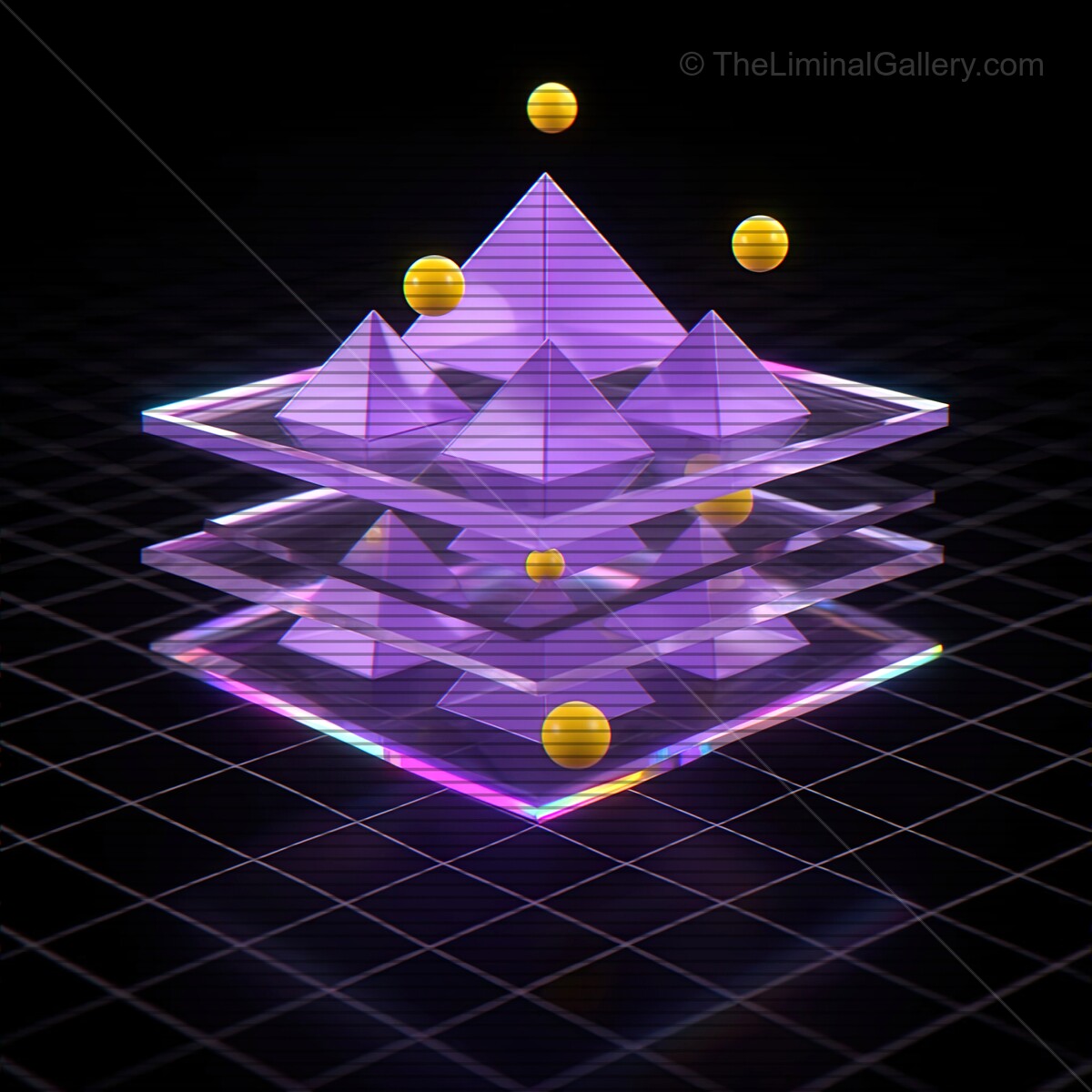 Synthwave-inspired glass shapes with vibrant colors create a retro futuristic vibe in a digital world