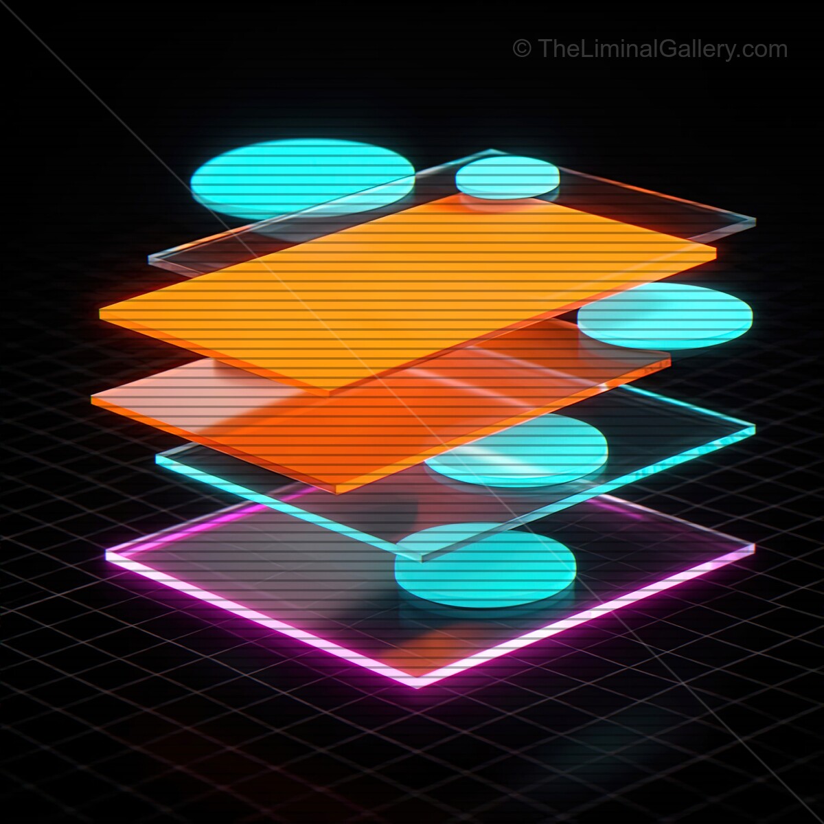 Vivid synthwave shapes illuminated against a dark background in a stunning display of nostalgia and modern design