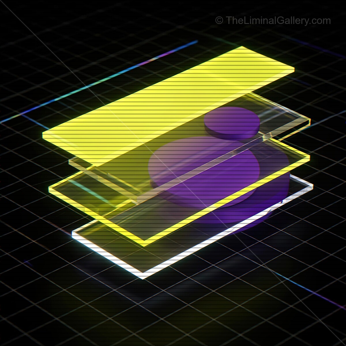 Vibrant synthwave glass shapes with vhs lines create a neon dreamscape of retro futurism and digital art