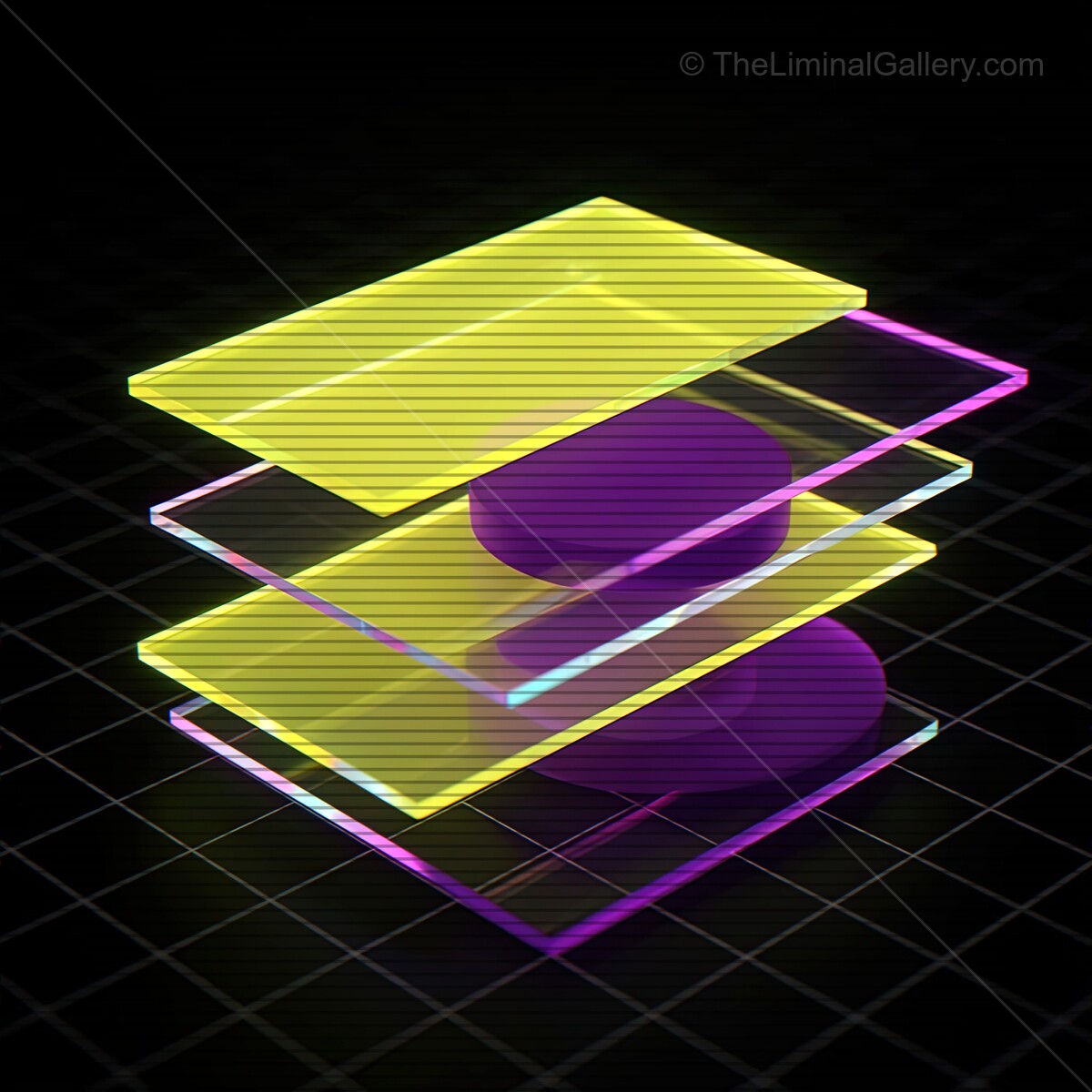 Vibrant synthwave geometric shapes illuminated by neon hues create a mesmerizing scene of retro aesthetics