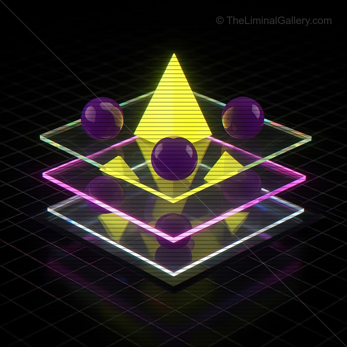 Futuristic synthwave shapes with vibrant glass textures and VHS lines create a mesmerizing visual experience