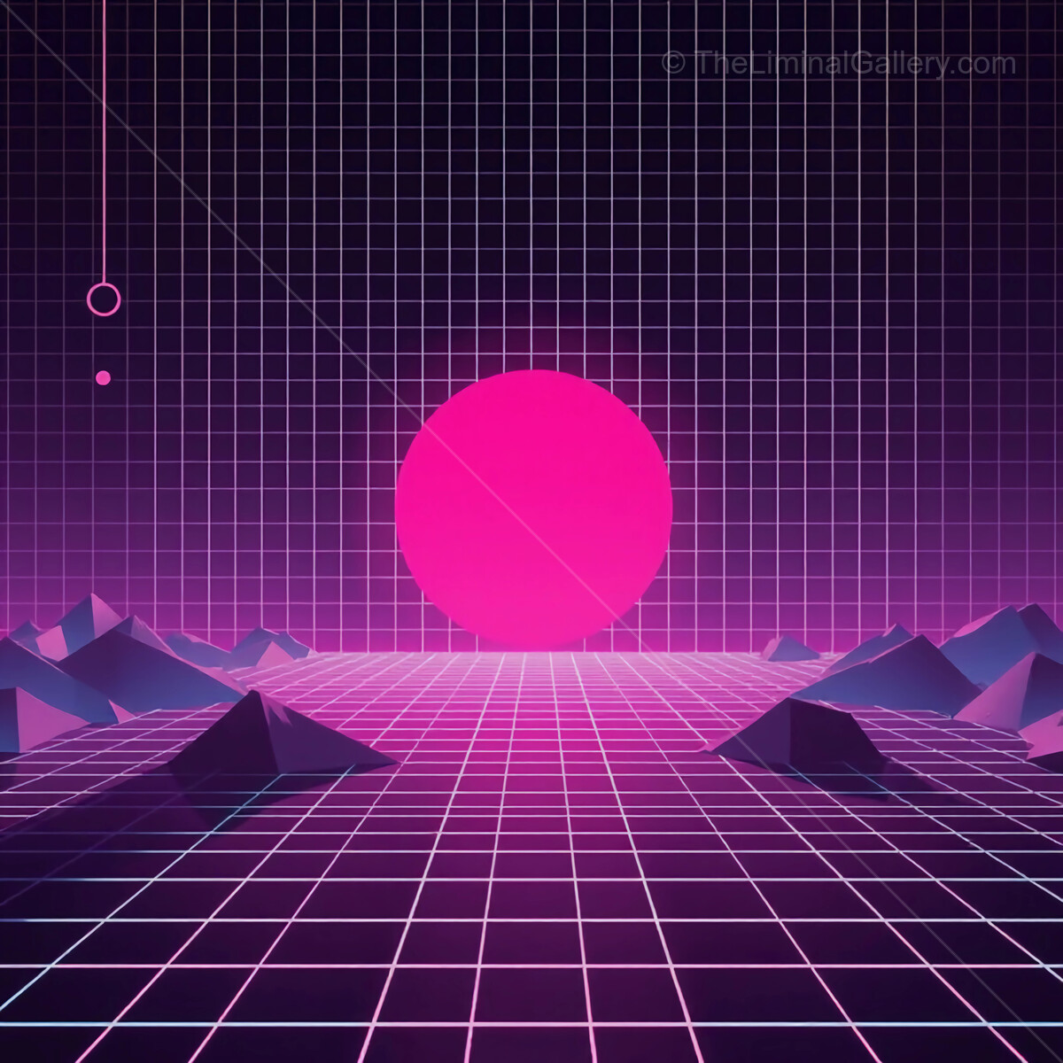 Breathtaking sunset over geometric mountains in a vibrant retro-futuristic landscape