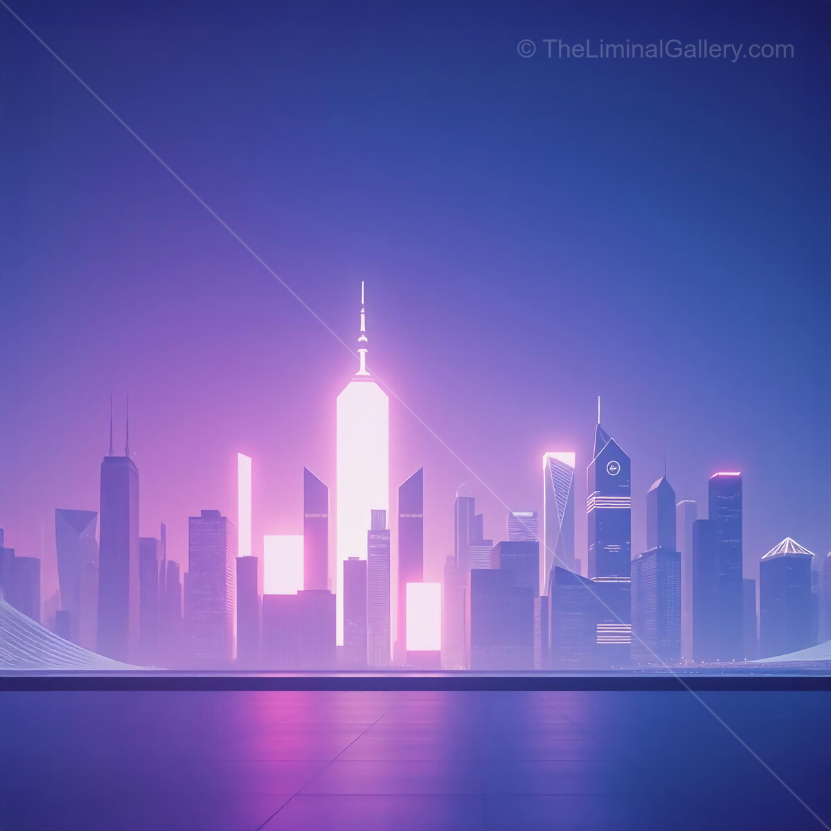 City skyline illuminated at dusk with vibrant hues and futuristic architecture showcasing urban life and innovation