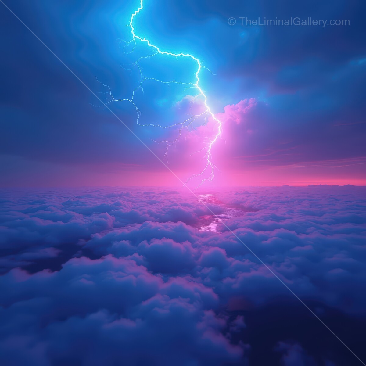 Majestic lightning illuminates vibrant clouds at twilight over the ocean