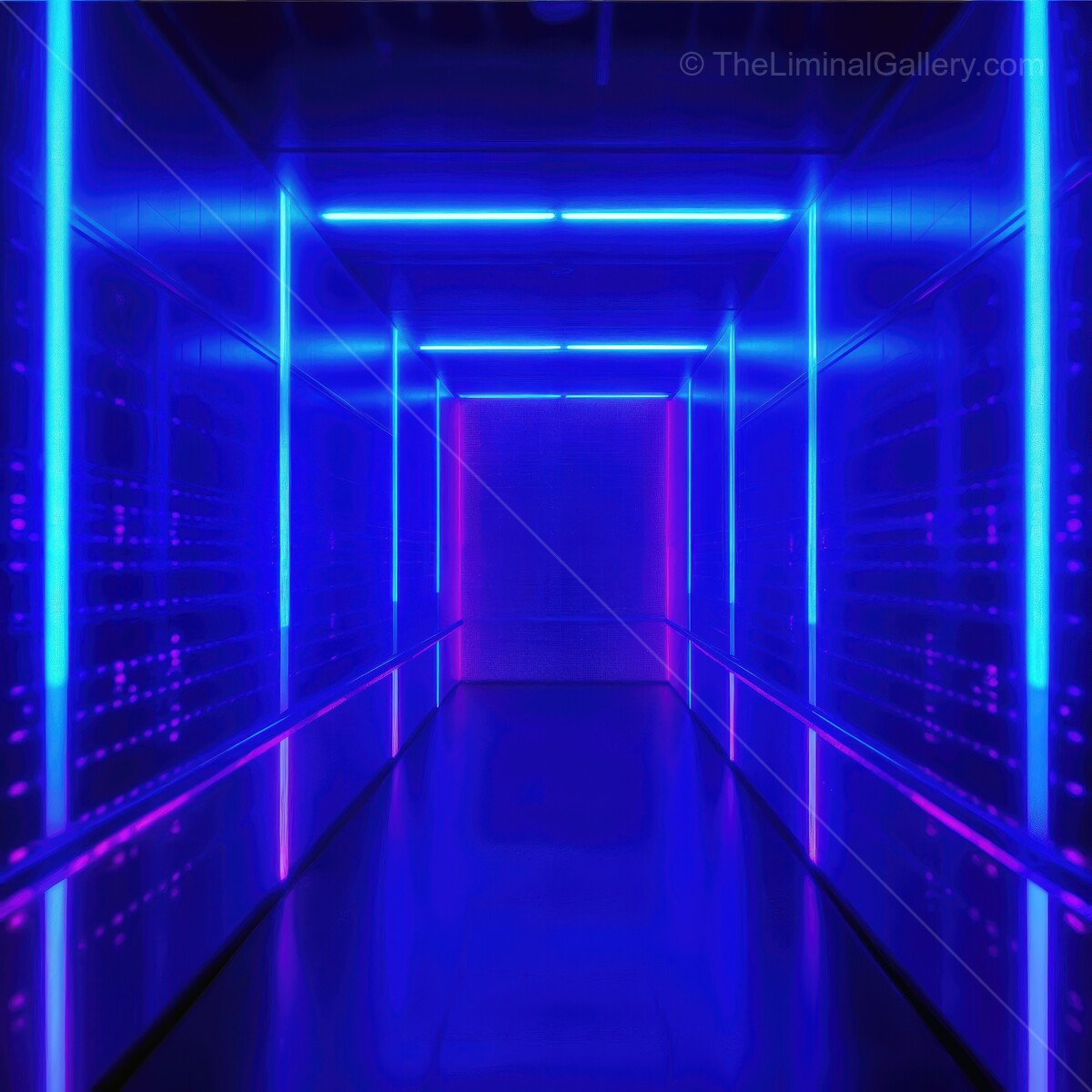 Bright neon corridor leads to an unknown destination in a futuristic setting filled with vibrant colors