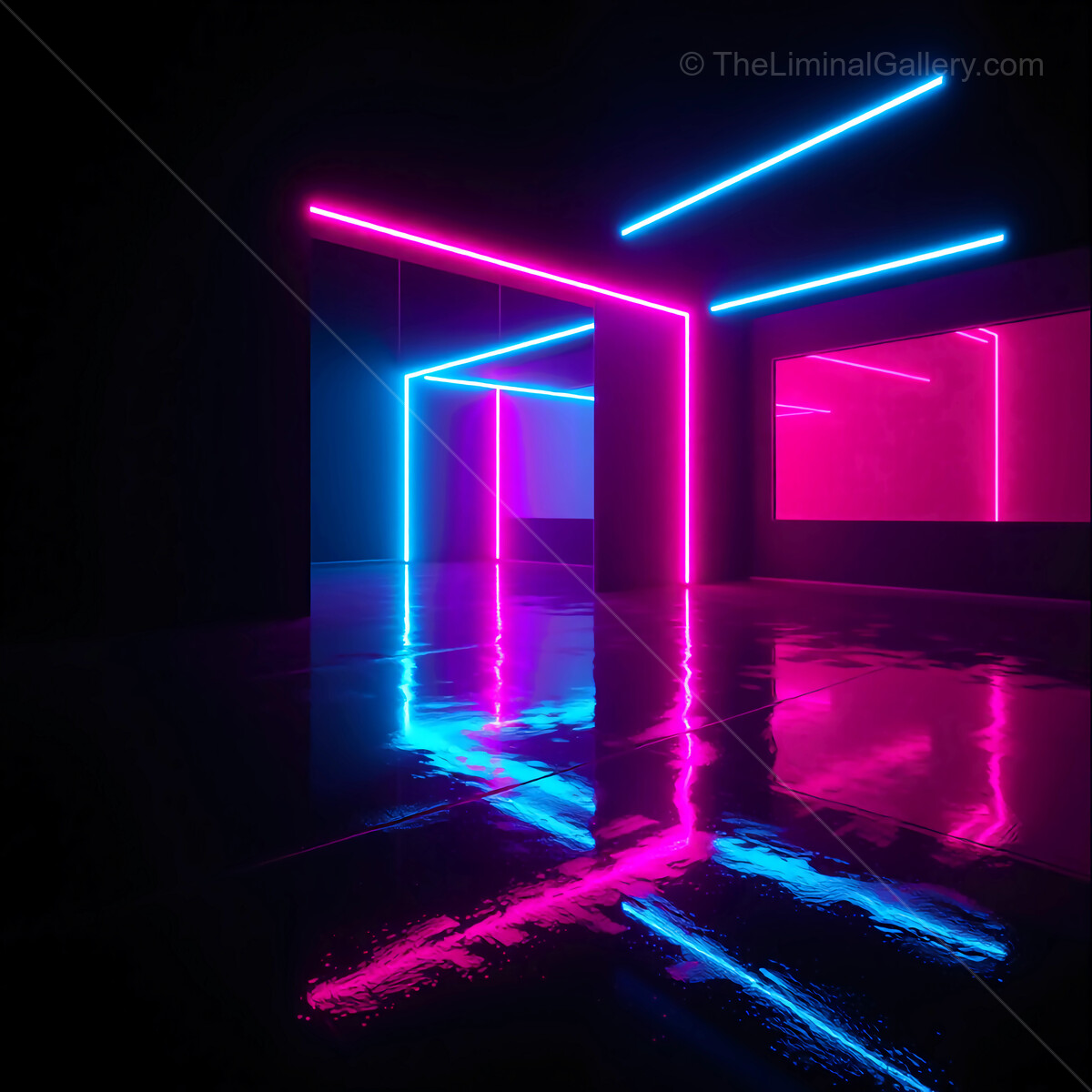 Neon-hued synthwave reflections illuminate a futuristic space with a modern aesthetic
