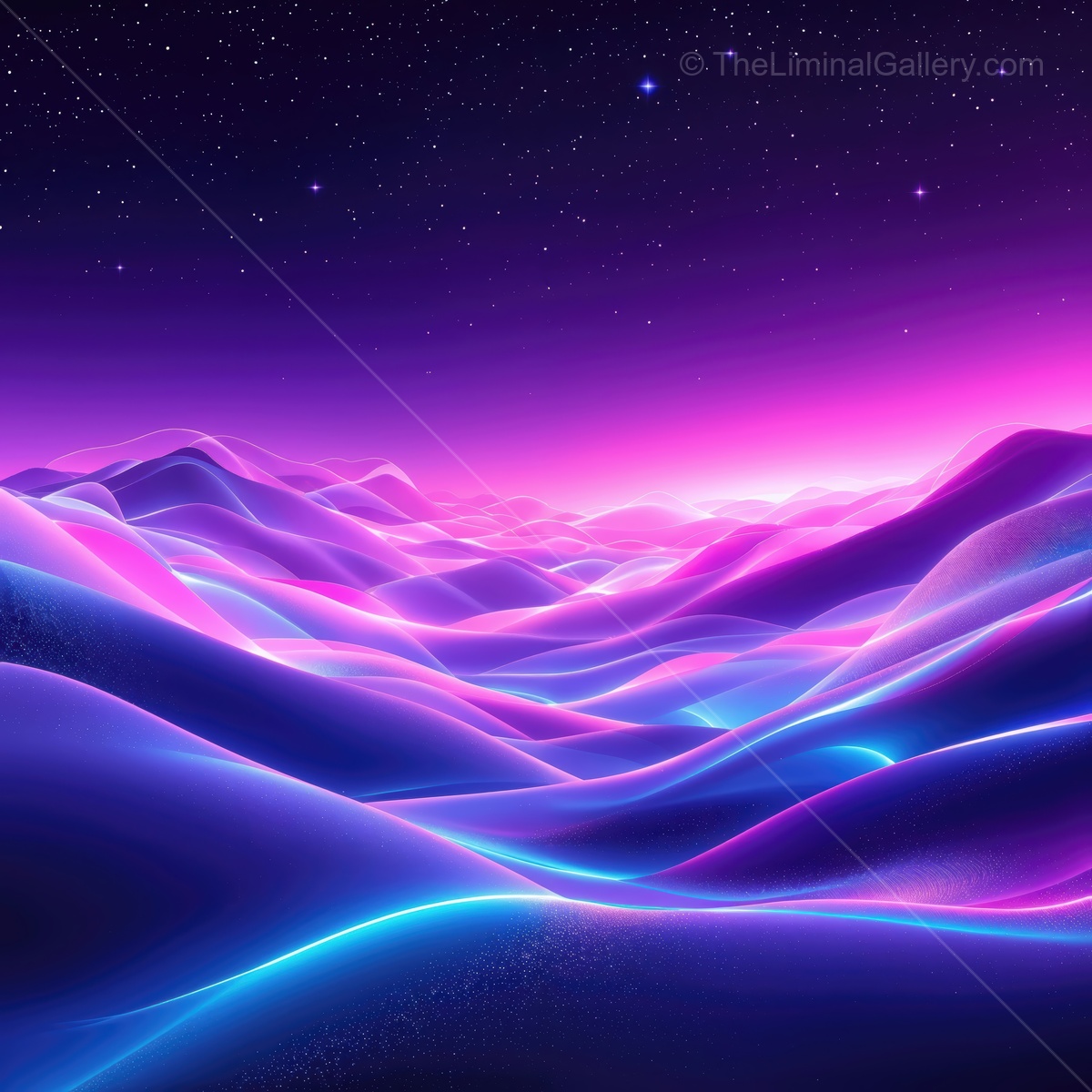 Vibrant purple and blue landscape under a starry night sky offering a dreamlike atmosphere