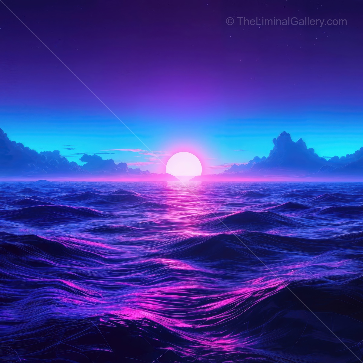 Beautiful sunset over calm ocean waves captured in vibrant colors with a dreamy atmosphere
