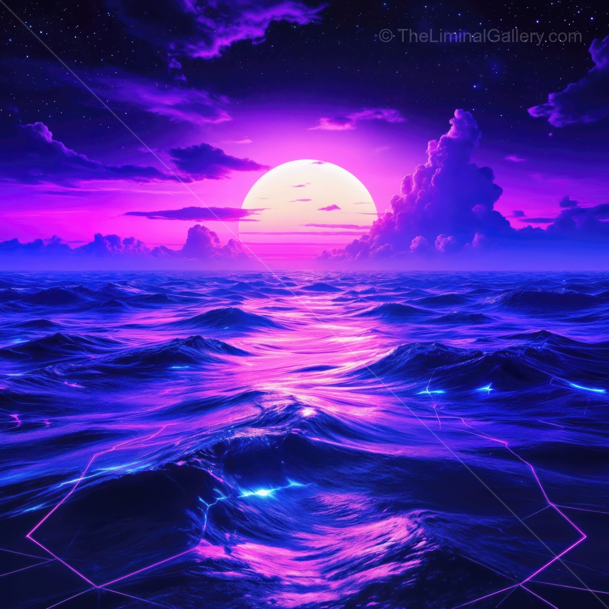 Captivating sunset over a vibrant ocean with purple hues and shimmering waves