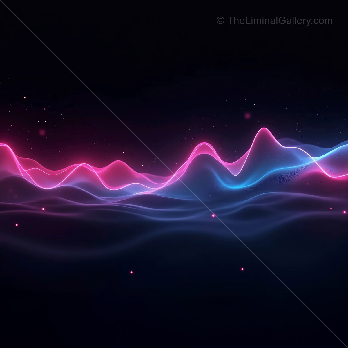 Vibrant digital waves create an ethereal light display in a dark background