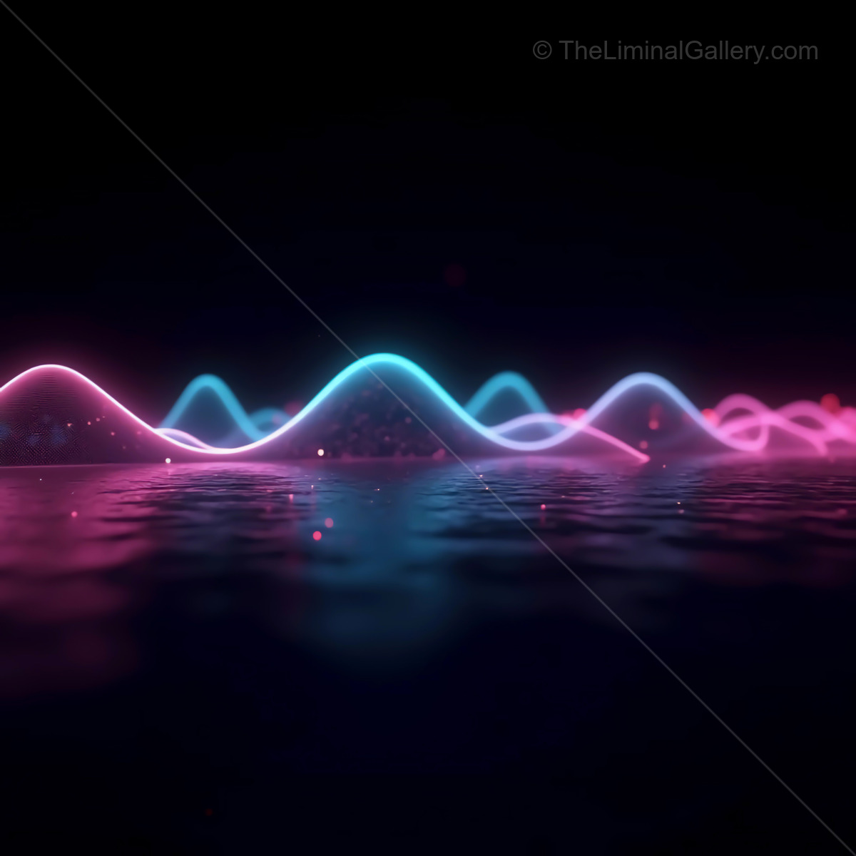 Vibrant waves dancing in neon hues under the tranquil night sky
