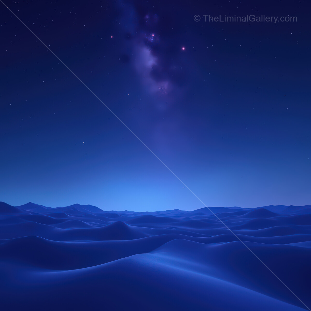 Vibrant synthwave dreams unfold in an endless desert under a starlit sky at twilight