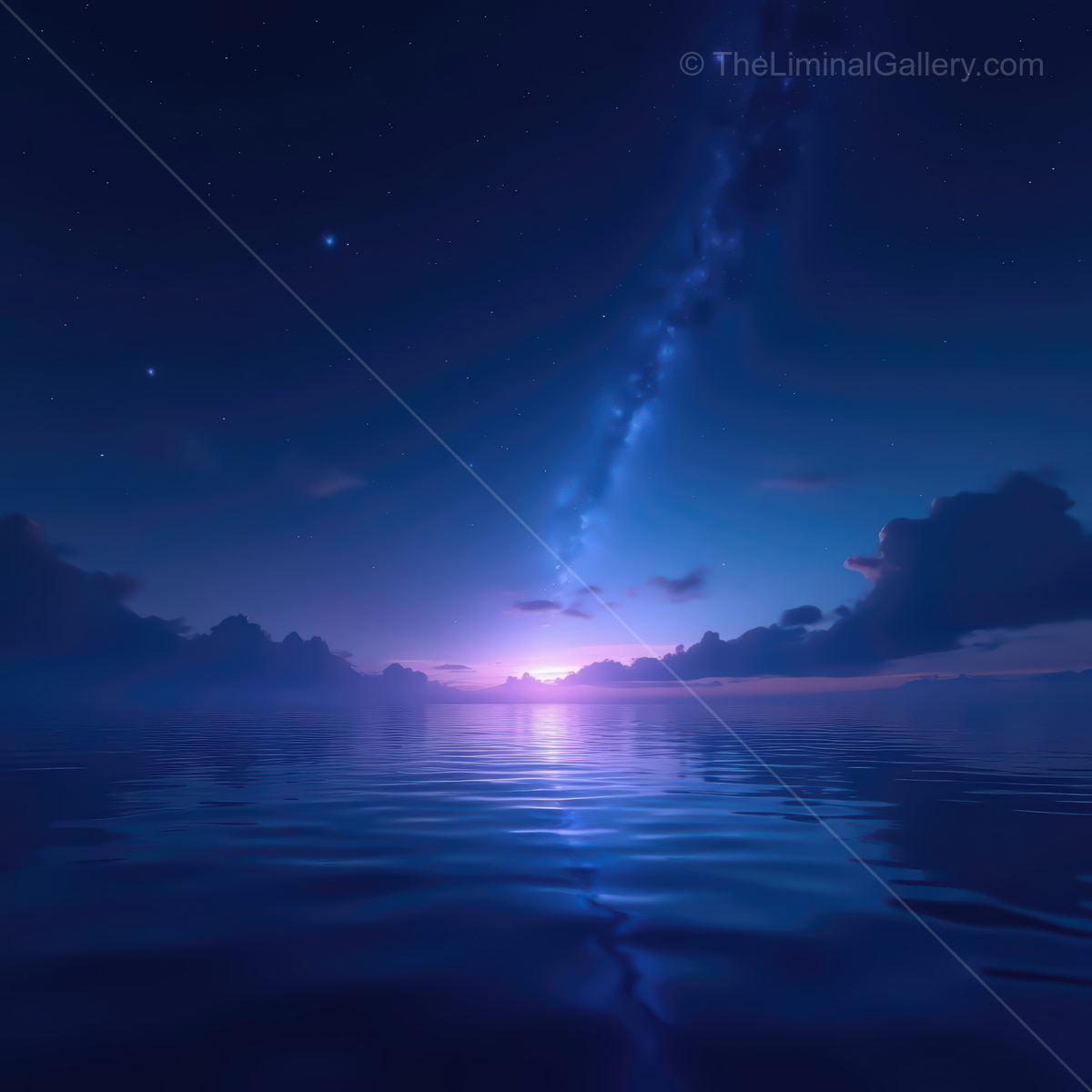 Experience the dreamlike beauty of a synthwave ocean under a starlit sky at dusk