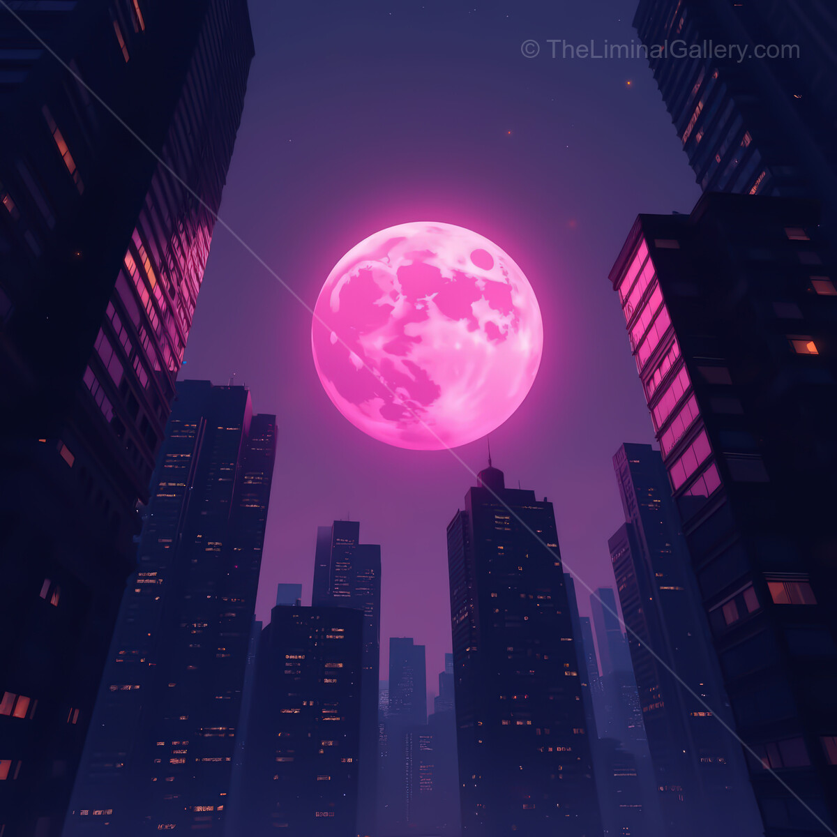 Neon dreams illuminate the synthwave city under a glowing pink moon