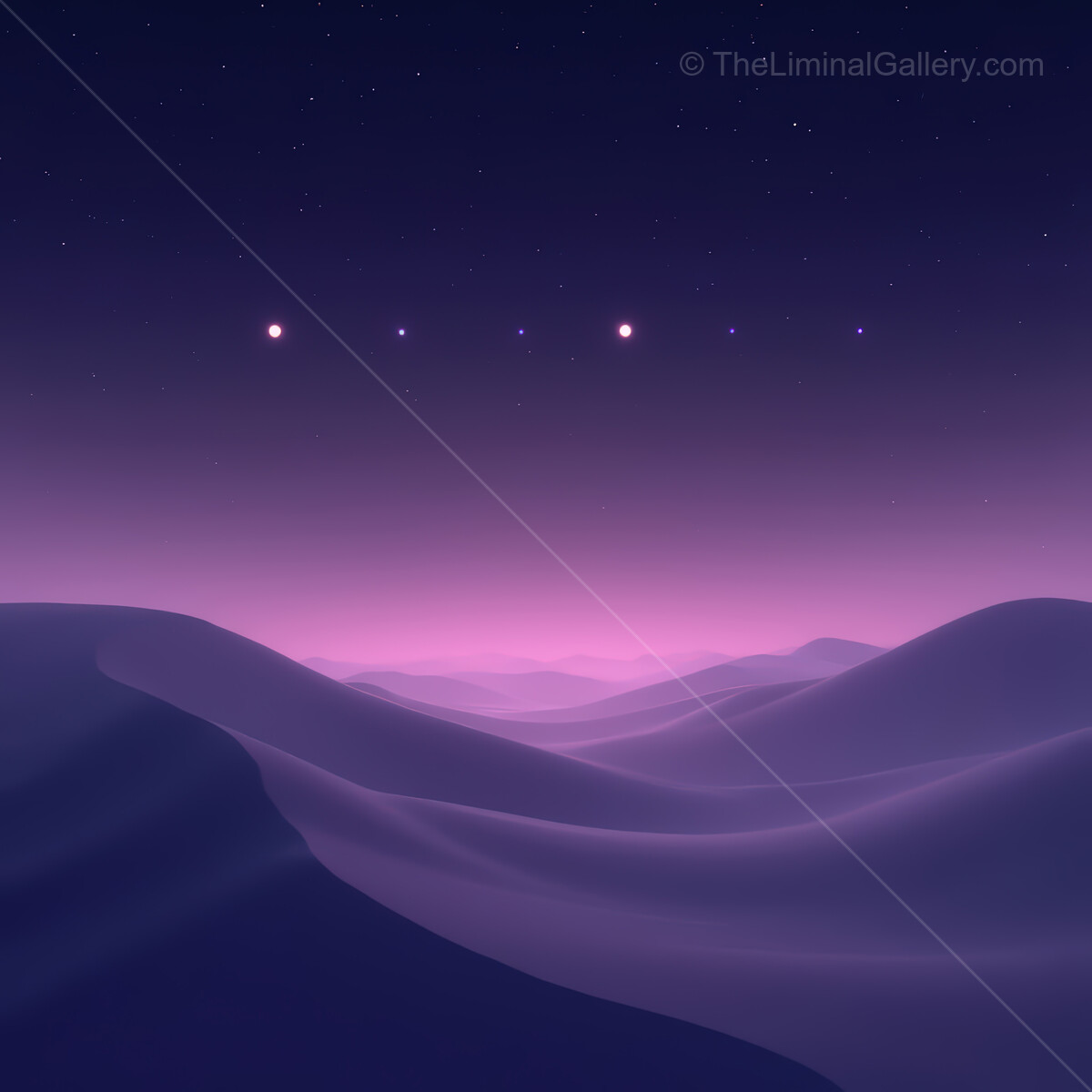 Vibrant synthwave desert landscape under a starry sky with glowing planets