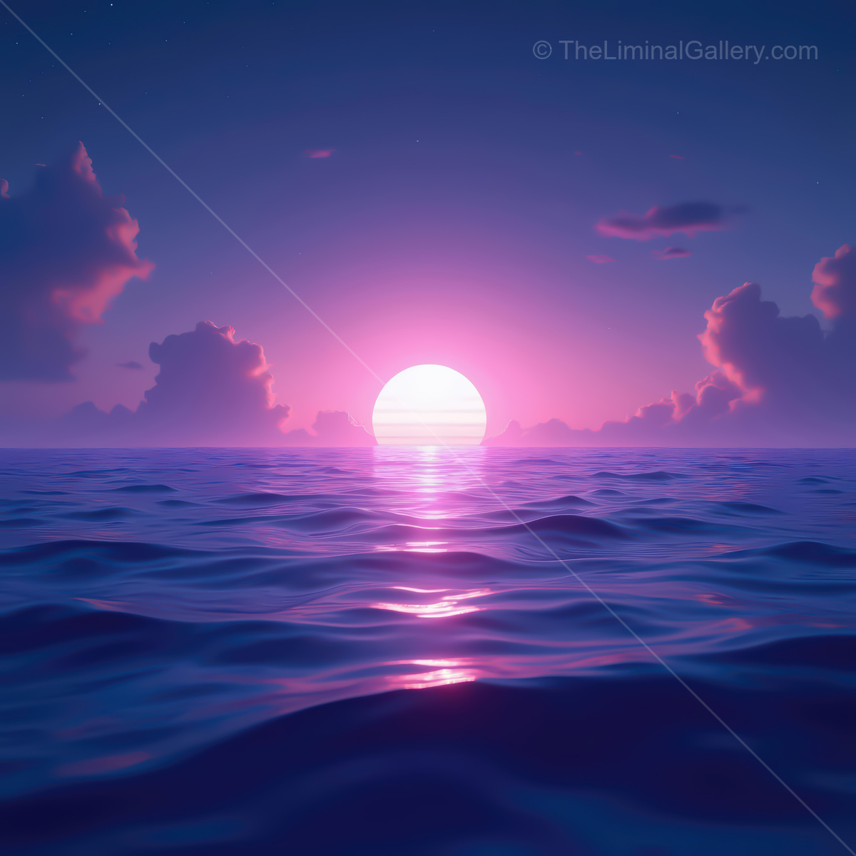 Breathtaking synthwave ocean at dusk with vibrant colors reflecting on the water