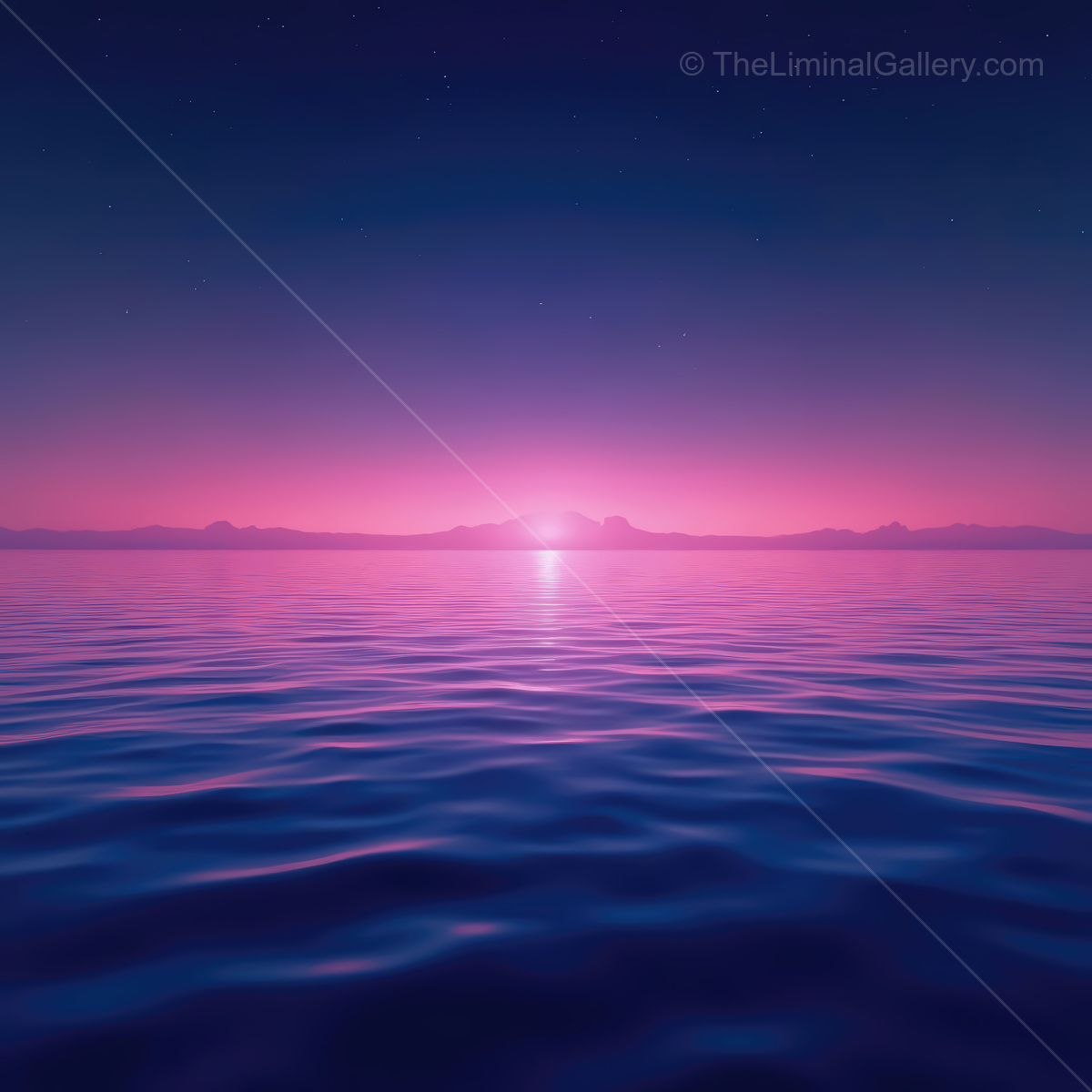 Vivid synthwave ocean at twilight with mesmerizing waves reflecting the neon horizon