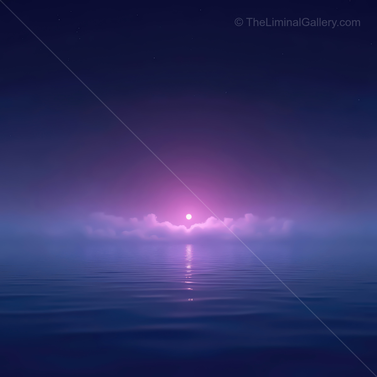 Vibrant synthwave ocean view at twilight with glowing clouds and shimmering waters