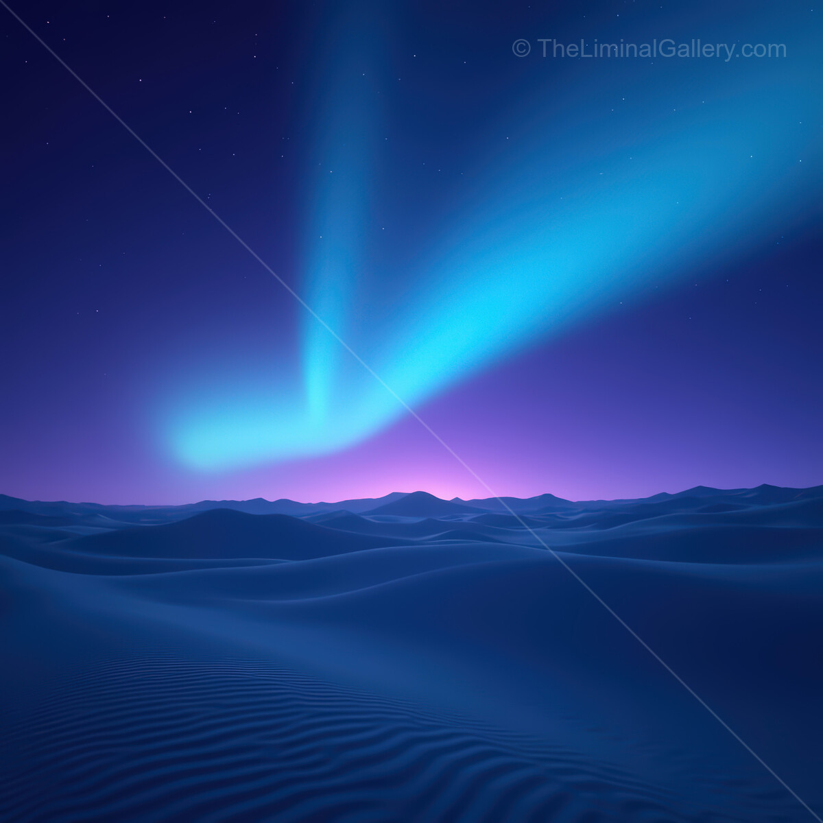 A vibrant synthwave desert night scene with glowing skies and endless dunes