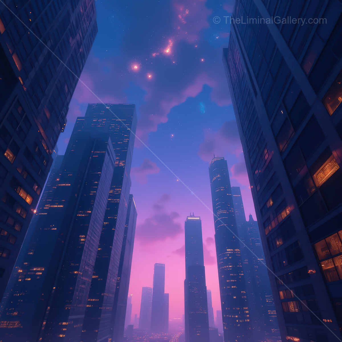 Vibrant synthwave cityscape at dusk highlights neon dreams and towering skyscrapers