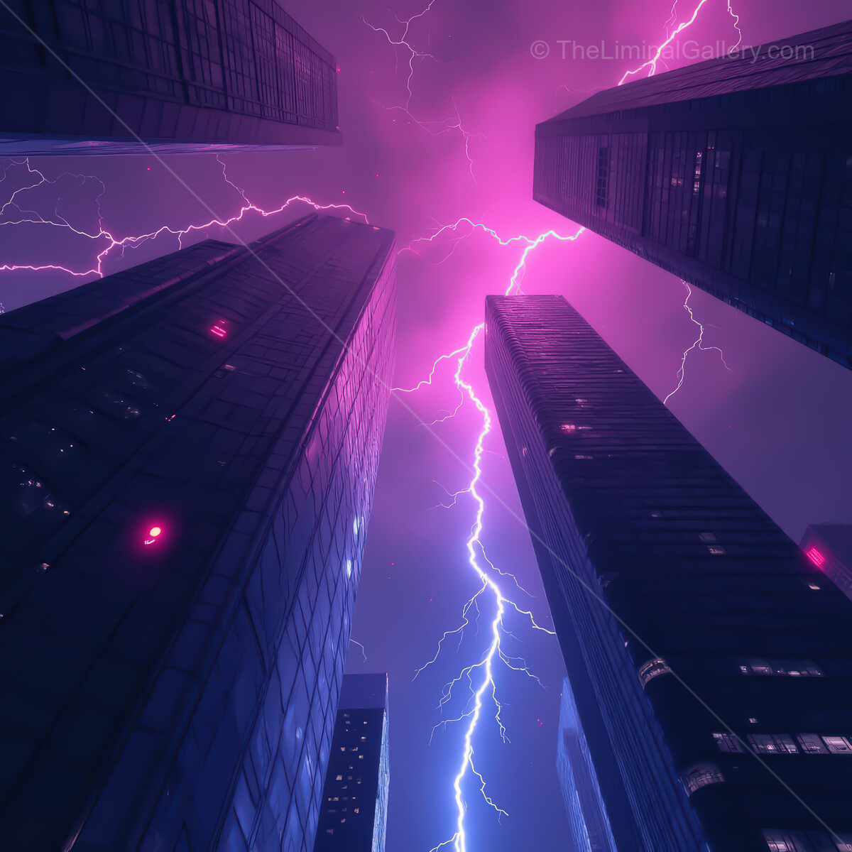 Electric nights in a synthwave city surrounded by neon towers and vibrant storms