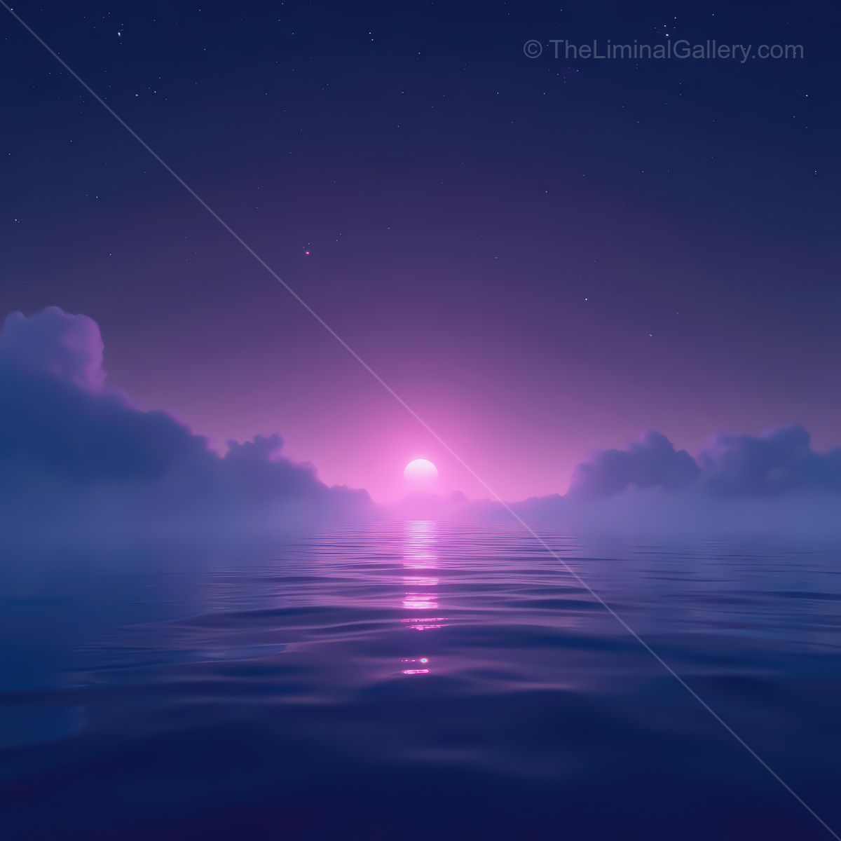 Waves of neon dreams kiss the horizon under a synthwave twilight sky