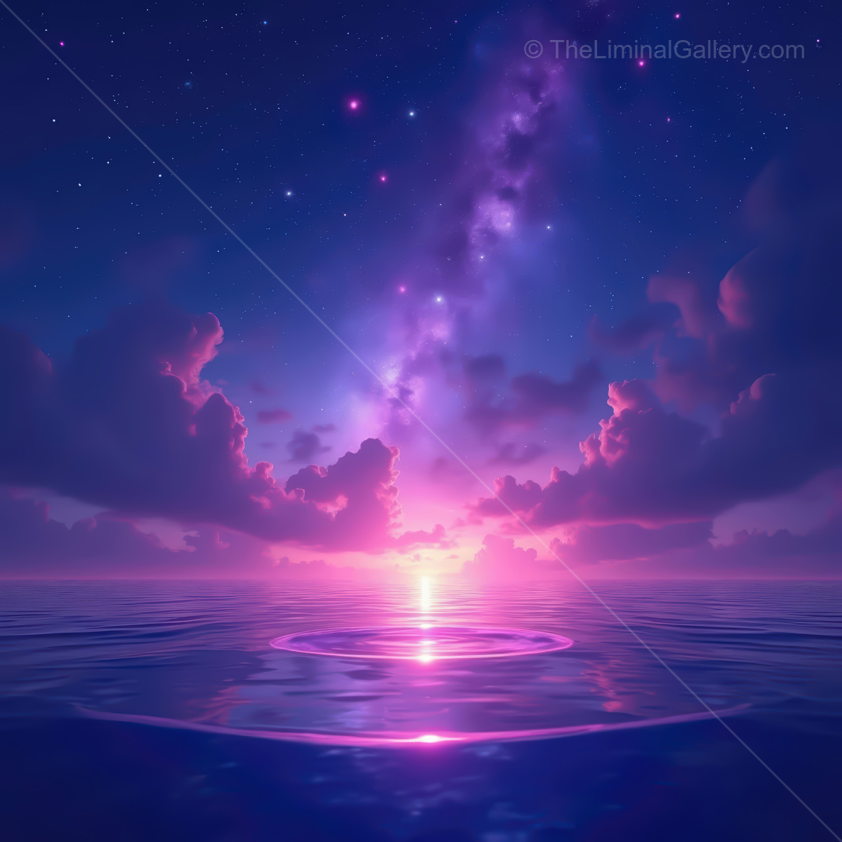 Vivid synthwave ocean with radiant colors and dreamy skies at twilight