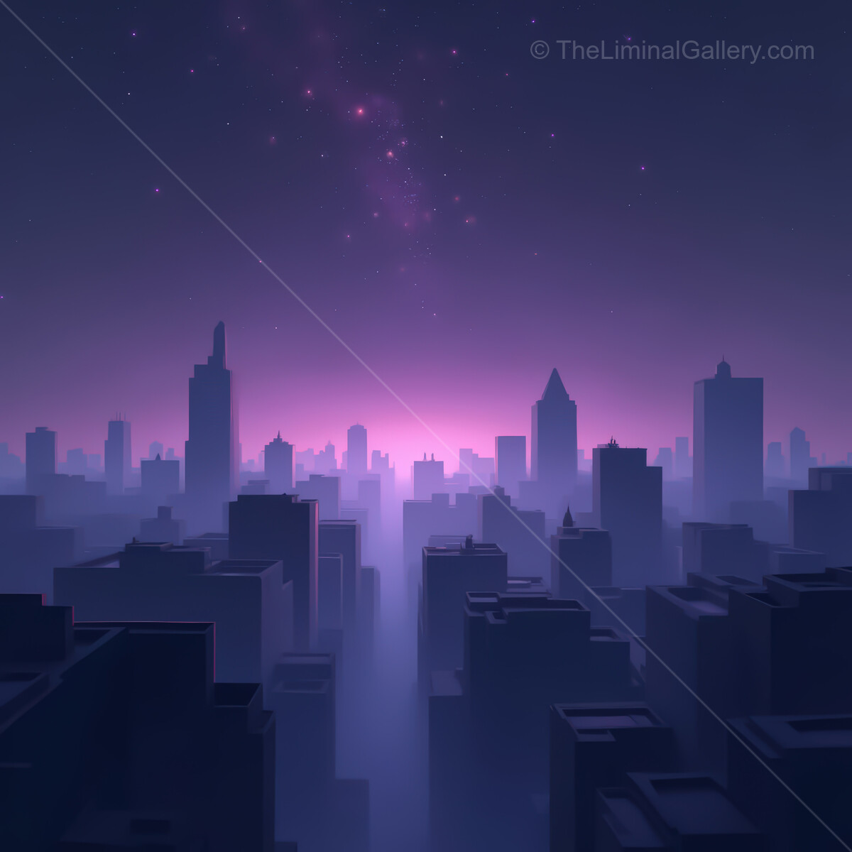 Vibrant synthwave city skyline enveloped in enchanting twilight and cosmic wonder