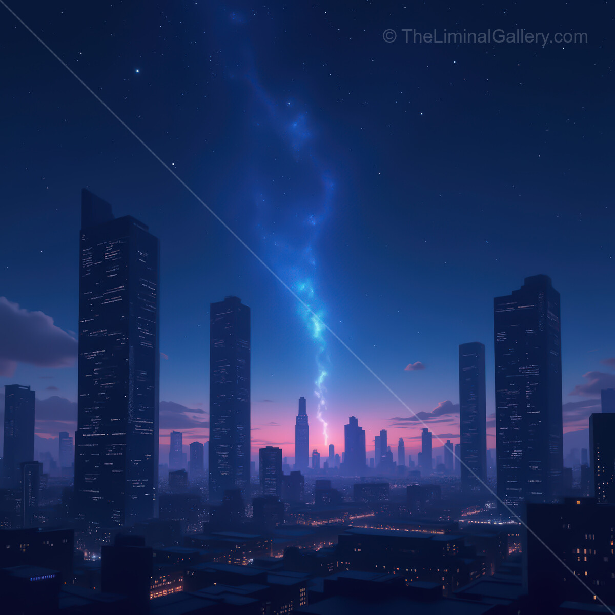 Vibrant synthwave cityscape glowing under a starry sky with tall buildings and neon lights