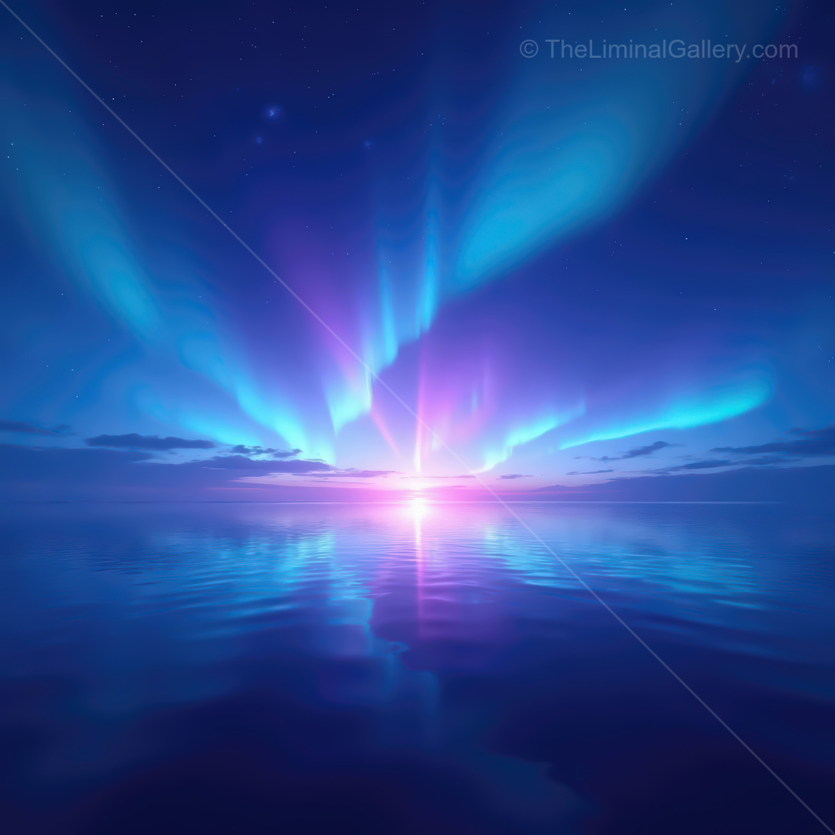 Experience a vibrant synthwave ocean under a dazzling aurora sky at twilight